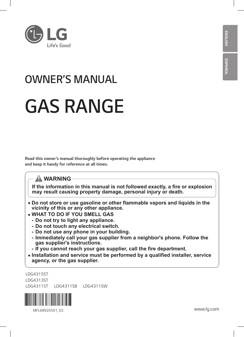 LG 30 Inch Double Oven Gas Range Owners Manual User Manual | 120 pages
