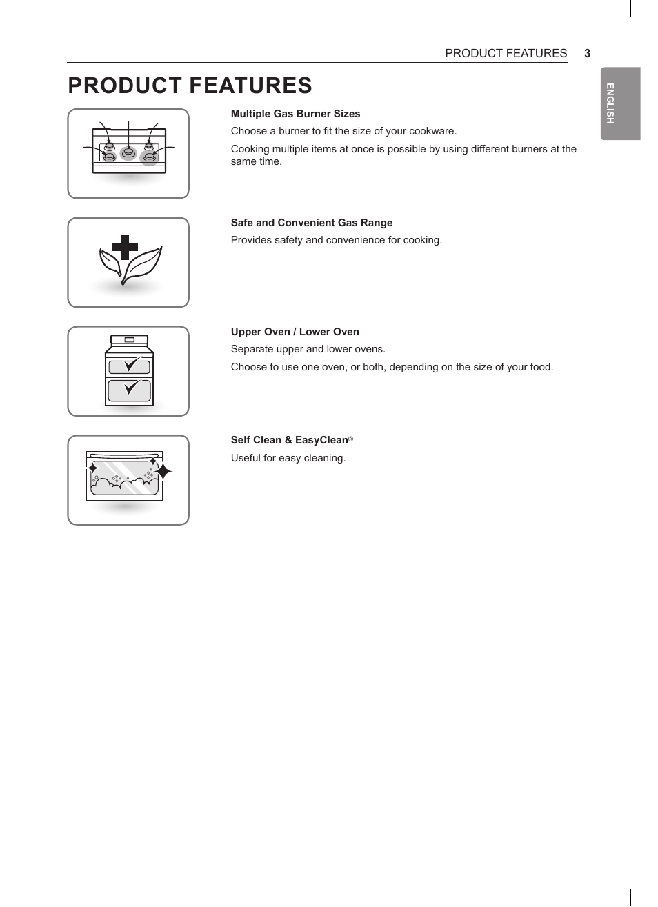 Product features | LG 30 Inch Double Oven Gas Range Owners Manual User Manual | Page 3 / 120