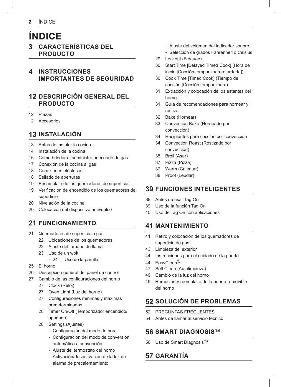 Índice | LG 30 Inch Double Oven Gas Range Owners Manual User Manual | Page 60 / 120