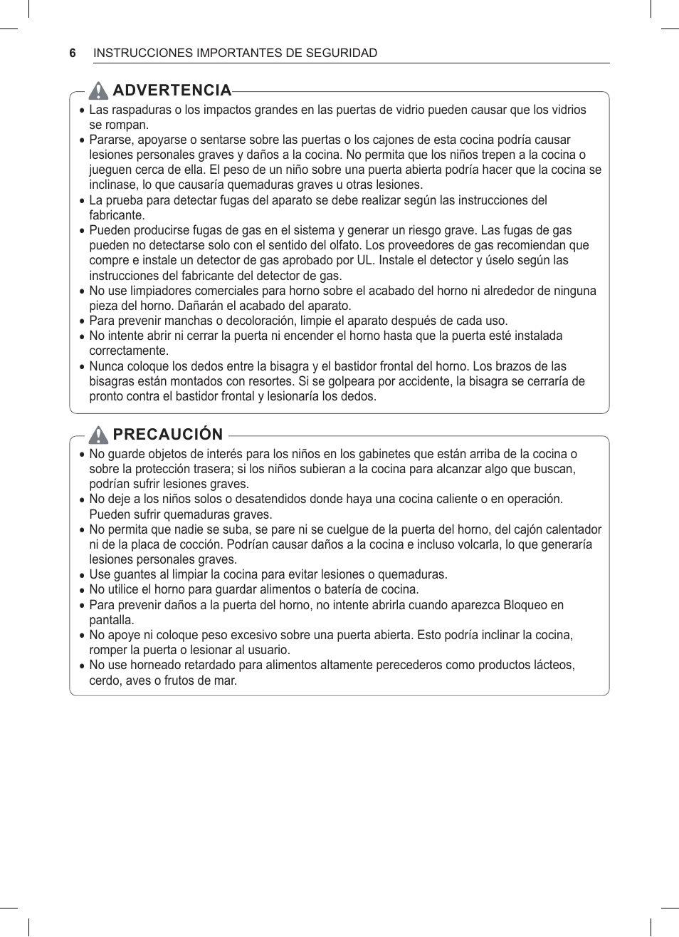 Advertencia, Precaución | LG 30 Inch Double Oven Gas Range Owners Manual User Manual | Page 64 / 120