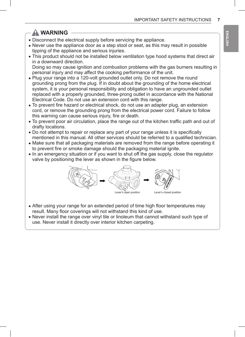 Warning | LG 30 Inch Double Oven Gas Range Owners Manual User Manual | Page 7 / 120