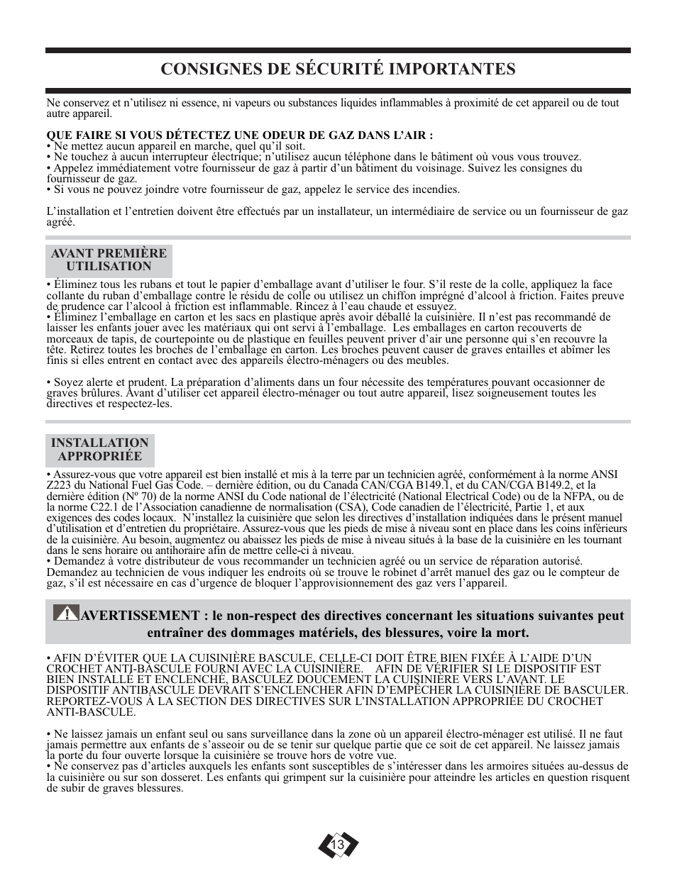 Consignes de sécurité importantes | Danby DR2099BLGLP User Manual | Page 25 / 35