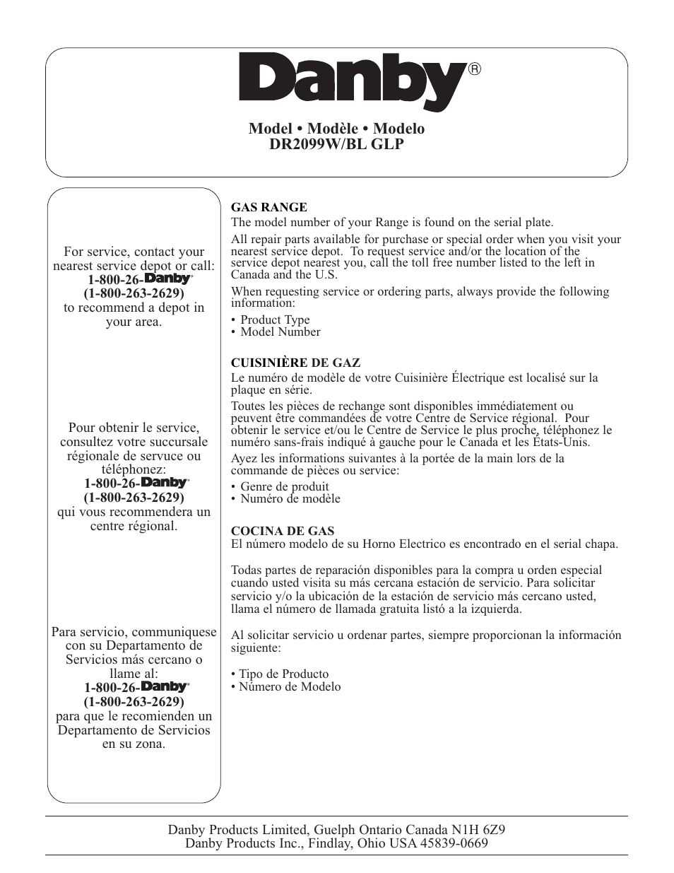 Danby DR2099BLGLP User Manual | Page 35 / 35