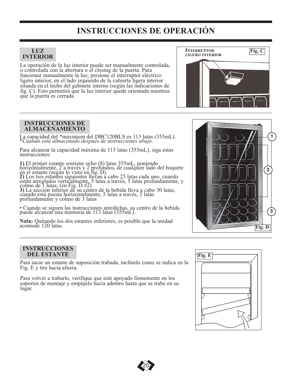 Instrucciones de operación | Danby DBC120BLS User Manual | Page 19 / 24