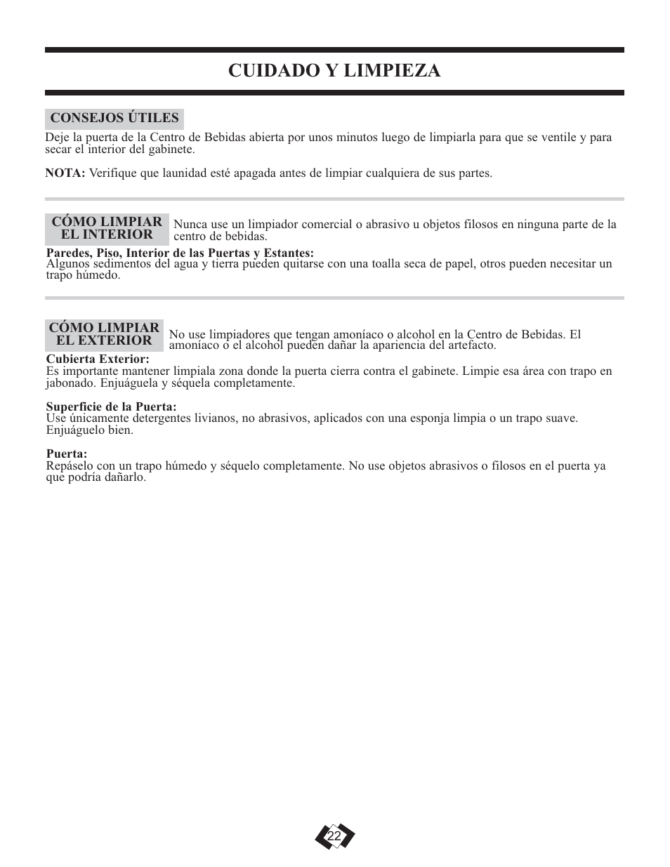 Cuidado y limpieza | Danby DBC120BLS User Manual | Page 21 / 24