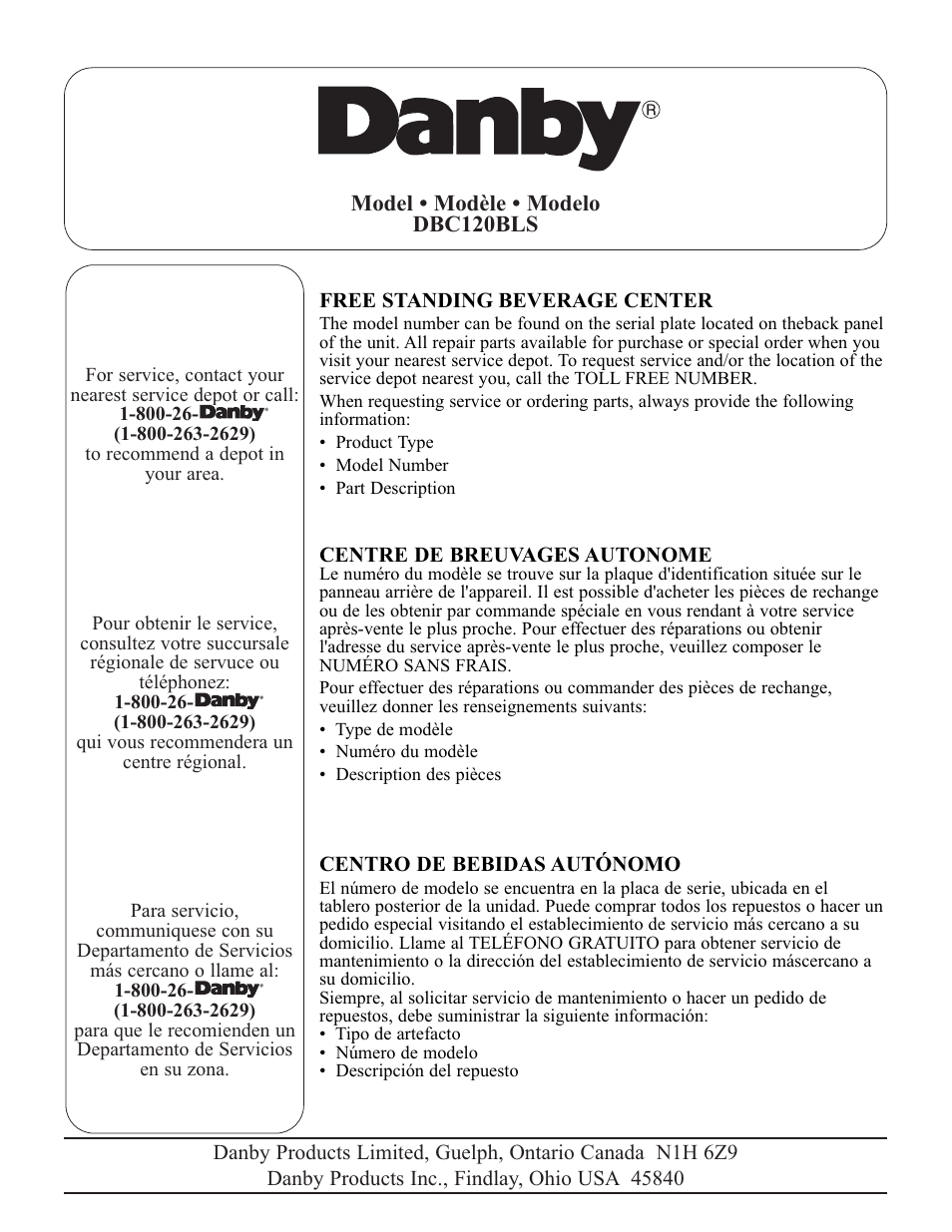 Danby DBC120BLS User Manual | Page 24 / 24