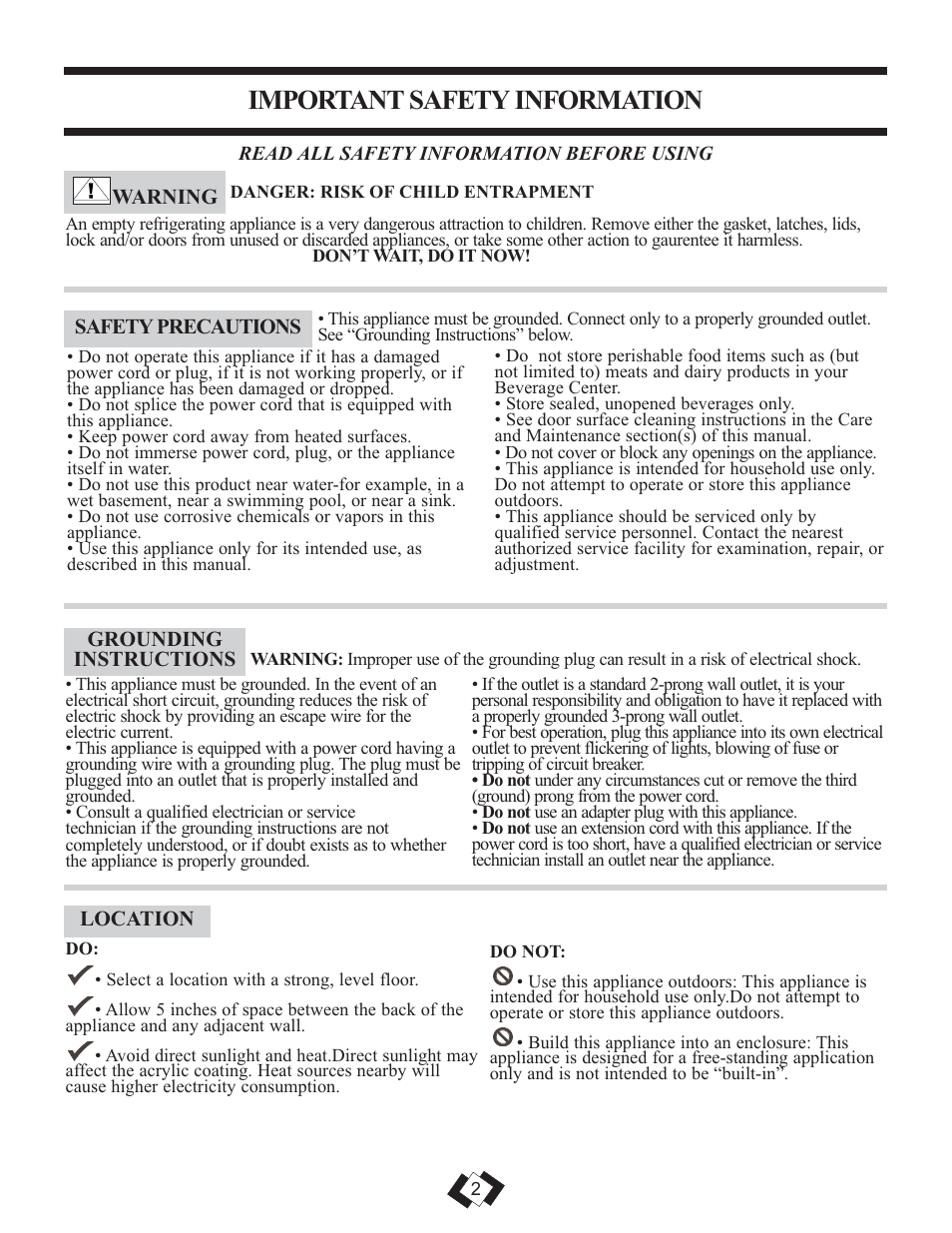 Important safety information | Danby DBC120BLS User Manual | Page 3 / 24