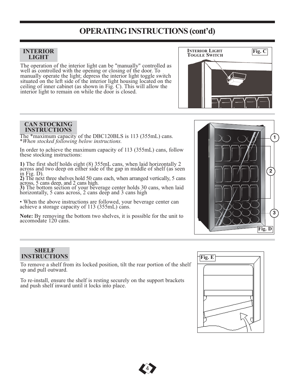 Operating instructions (cont’d) | Danby DBC120BLS User Manual | Page 5 / 24