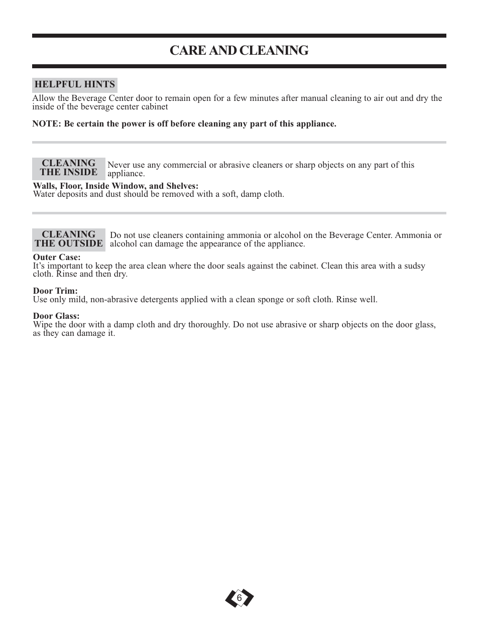 Care and cleaning | Danby DBC120BLS User Manual | Page 7 / 24