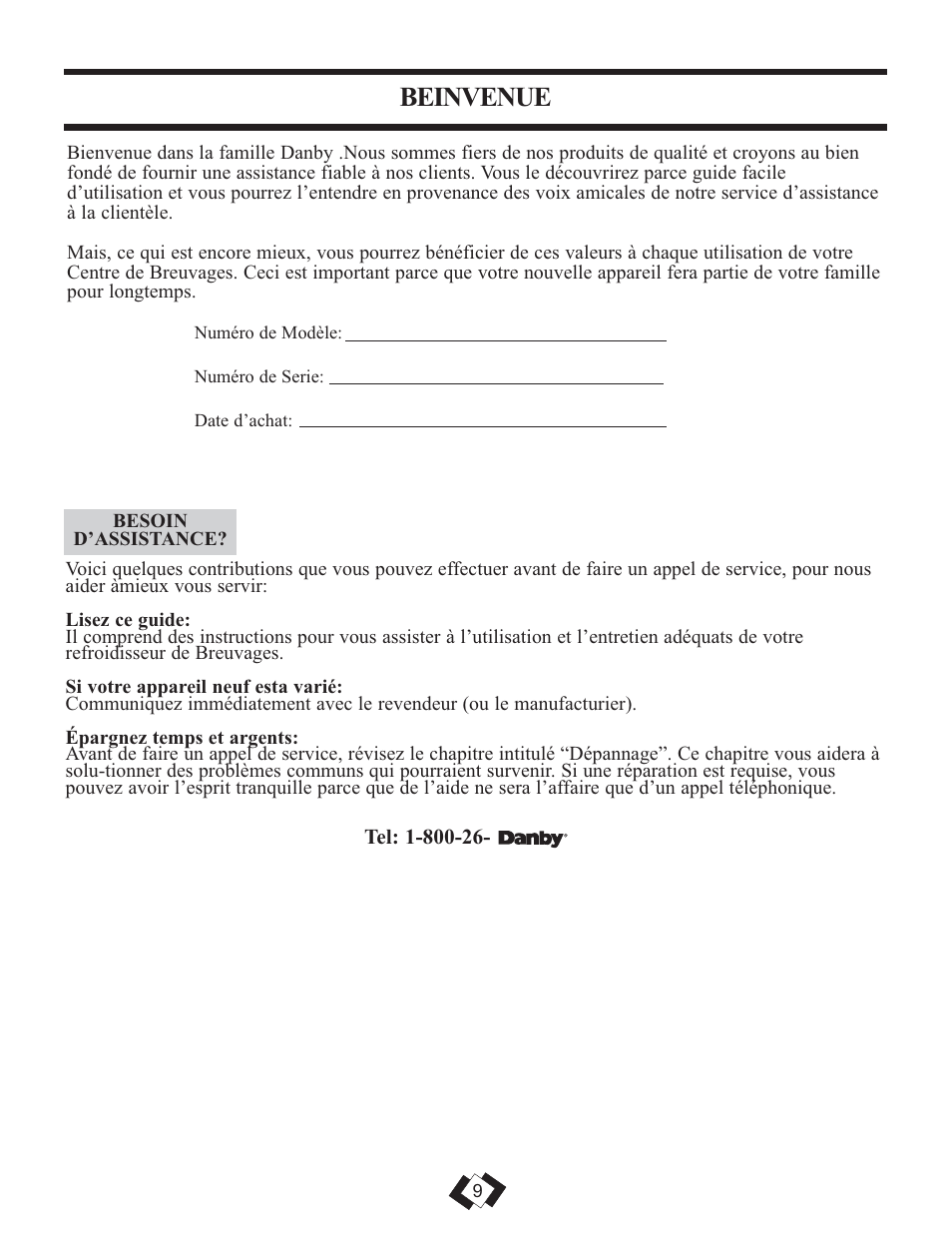 Beinvenue | Danby DBC120BLS User Manual | Page 9 / 24
