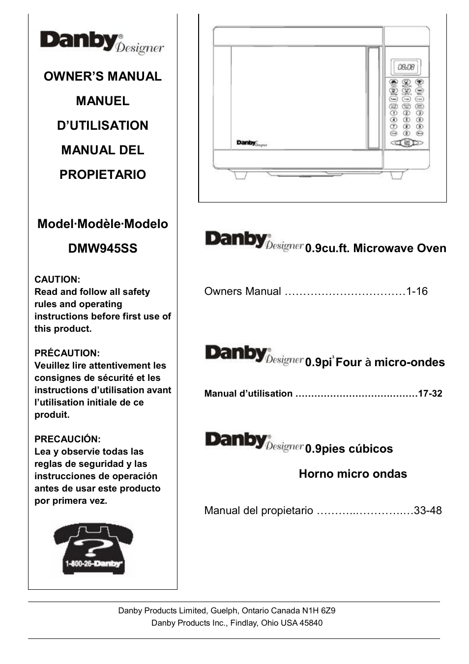 Danby DMW945SS User Manual | 20 pages