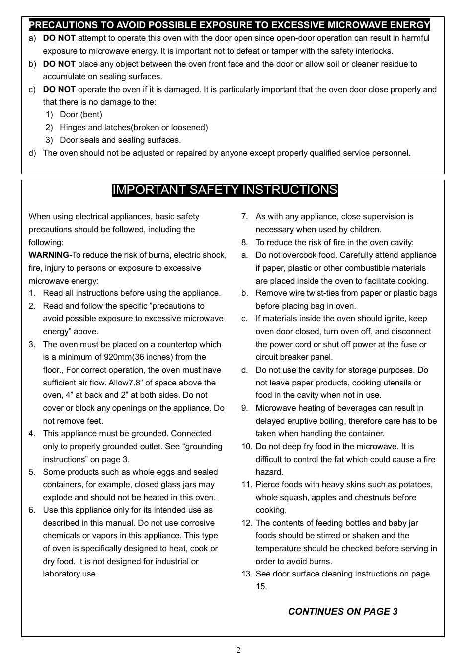 Important safety instructions | Danby DMW945SS User Manual | Page 5 / 20