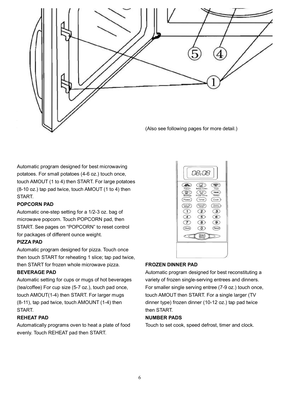 Part names, Concontrol panel | Danby DMW945SS User Manual | Page 9 / 20