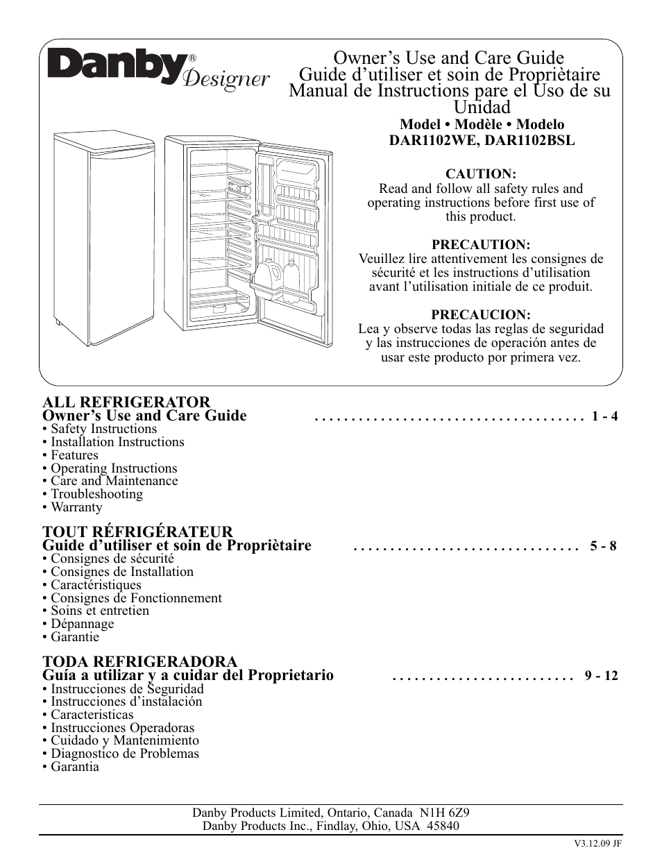 Danby DAR1102BSL User Manual | 11 pages