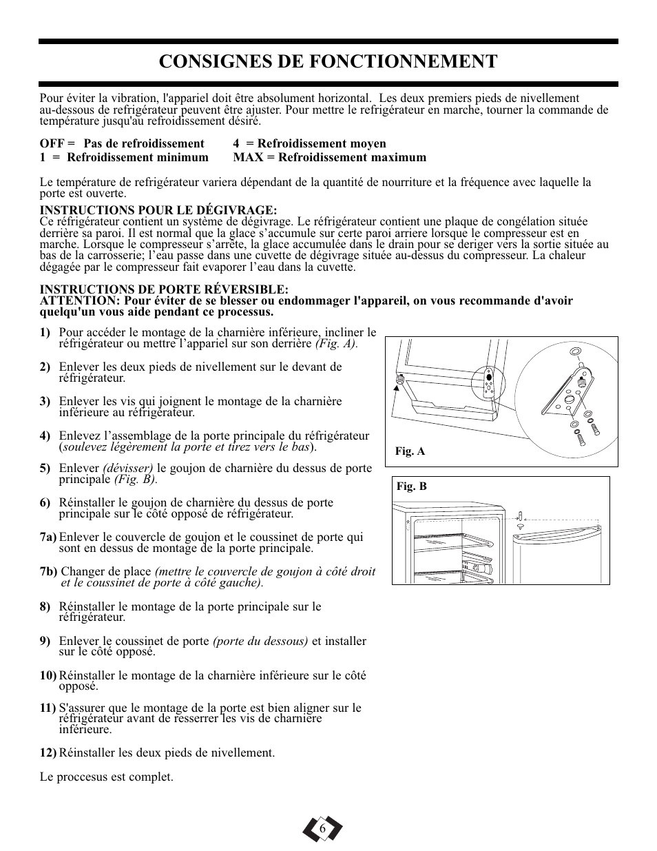 Consignes de fonctionnement | Danby DAR1102BSL User Manual | Page 6 / 11