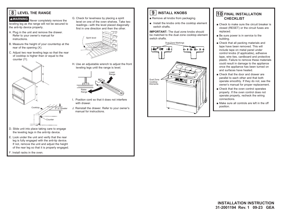 GE 400 Series 30 Inch Freestanding Electric Range Installation Instructions User Manual | Page 4 / 8