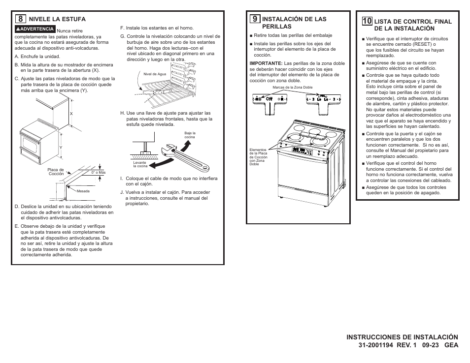 GE 400 Series 30 Inch Freestanding Electric Range Installation Instructions User Manual | Page 8 / 8