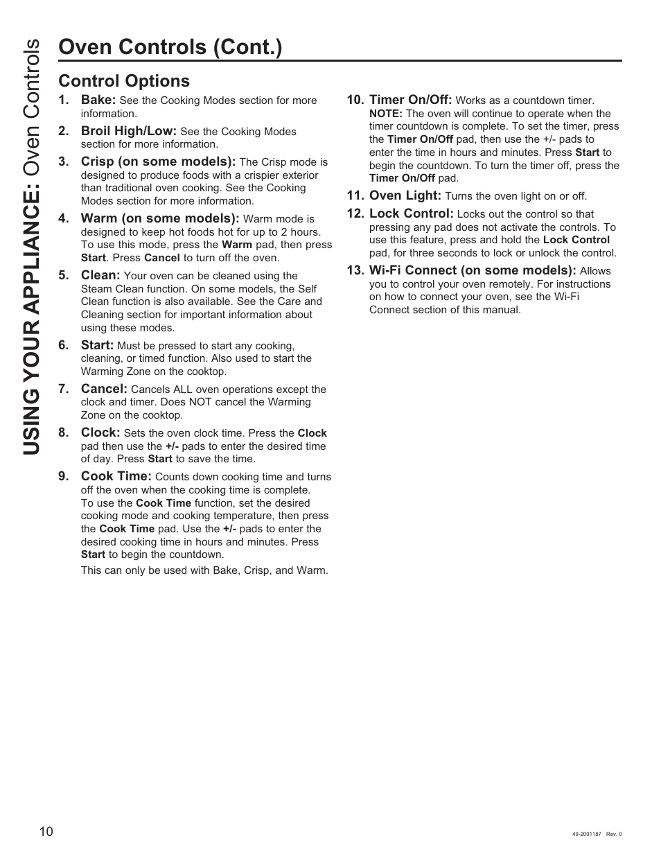 Control options | GE 500 Series 30 Inch Slide-In Gas Range Owners Guide User Manual | Page 10 / 68