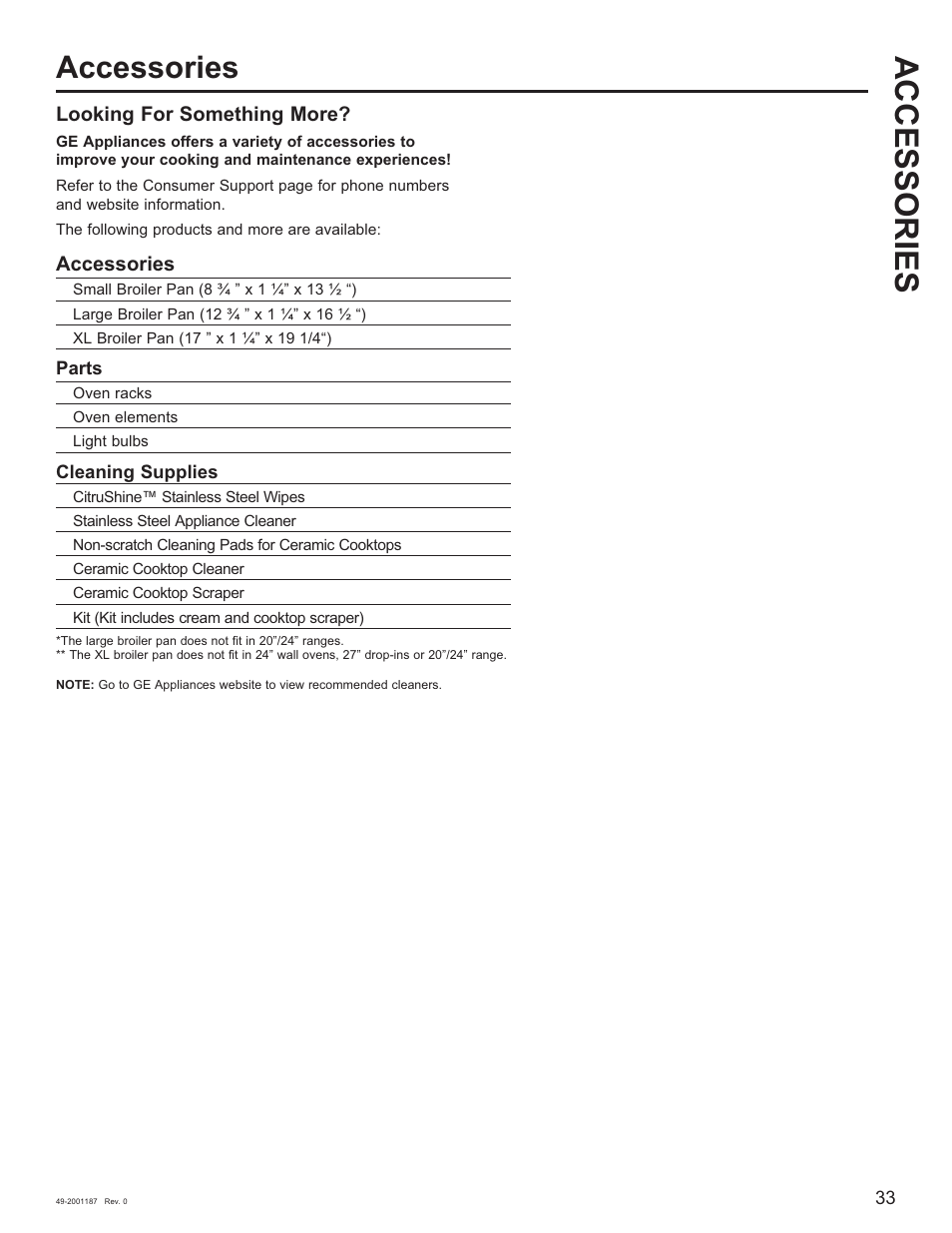 Accessories, Looking for something more | GE 500 Series 30 Inch Slide-In Gas Range Owners Guide User Manual | Page 33 / 68