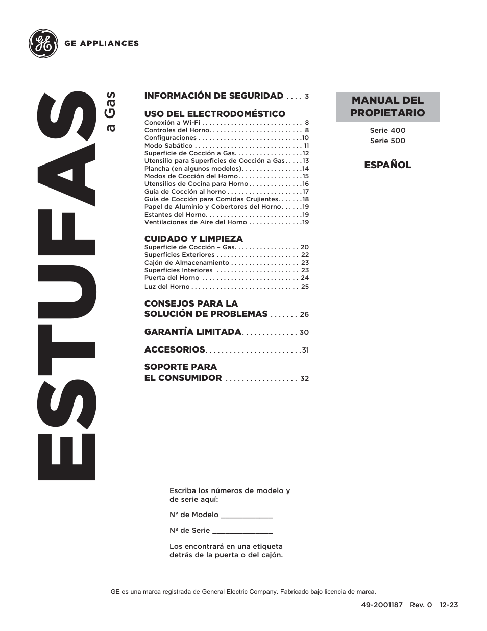 Estufas, A gas | GE 500 Series 30 Inch Slide-In Gas Range Owners Guide User Manual | Page 35 / 68
