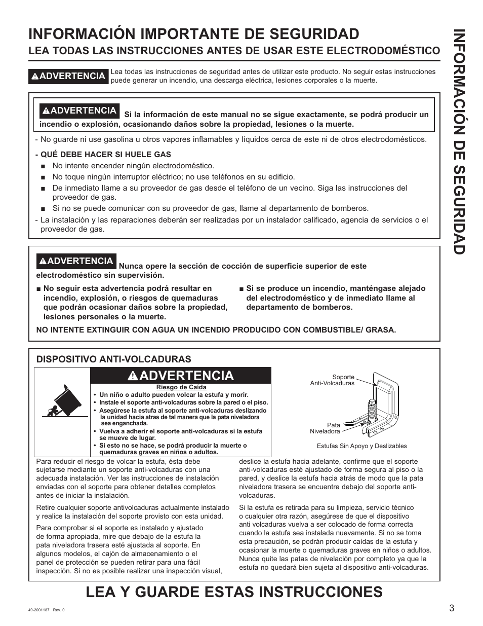 Información de seguridad, Advertencia | GE 500 Series 30 Inch Slide-In Gas Range Owners Guide User Manual | Page 37 / 68