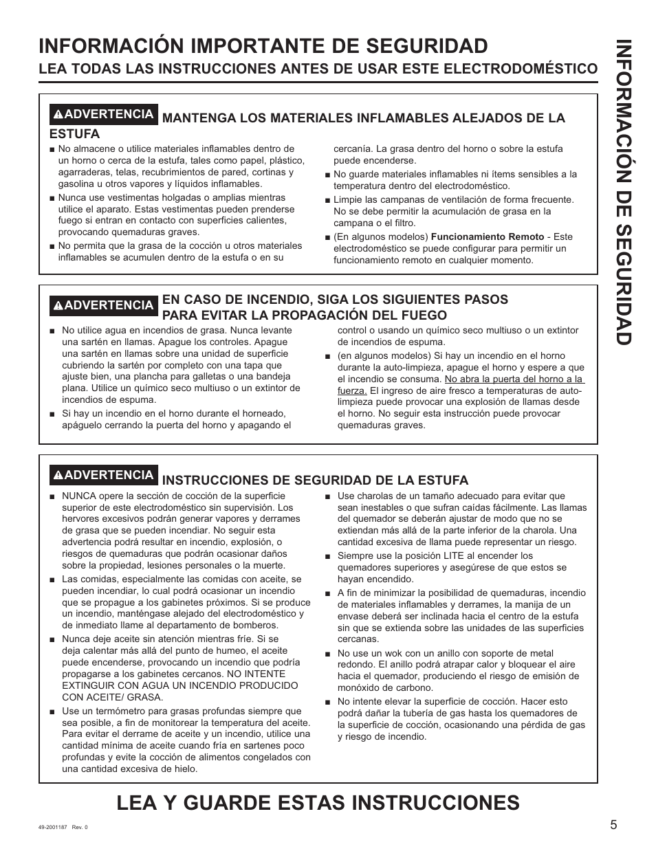 Información de seguridad | GE 500 Series 30 Inch Slide-In Gas Range Owners Guide User Manual | Page 39 / 68