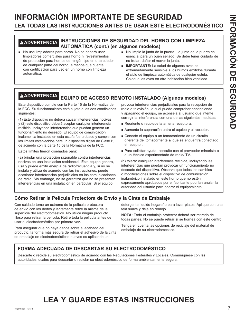 Información importante de seguridad | GE 500 Series 30 Inch Slide-In Gas Range Owners Guide User Manual | Page 41 / 68