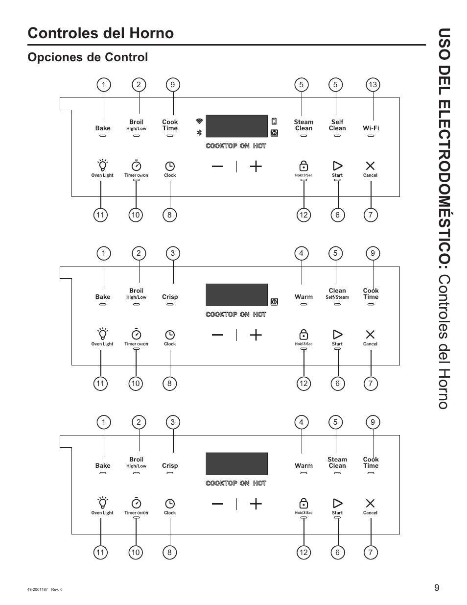 Controles del horno, Uso del electrodoméstico: controles del horno, Opciones de control | GE 500 Series 30 Inch Slide-In Gas Range Owners Guide User Manual | Page 43 / 68