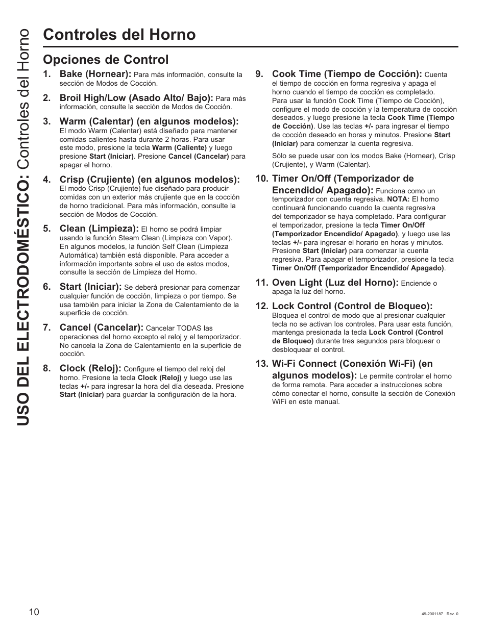 Opciones de control | GE 500 Series 30 Inch Slide-In Gas Range Owners Guide User Manual | Page 44 / 68