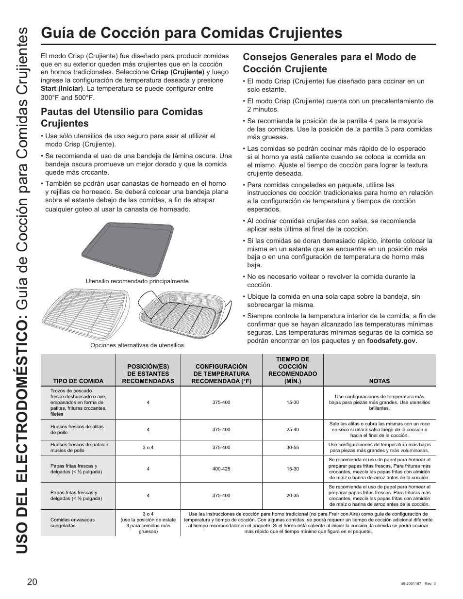 Pautas del utensilio para comidas &uxmlhqwhv, Rqvhmrv*hqhudohvsdudho0rgrgh &rfflyq&uxmlhqwh | GE 500 Series 30 Inch Slide-In Gas Range Owners Guide User Manual | Page 54 / 68