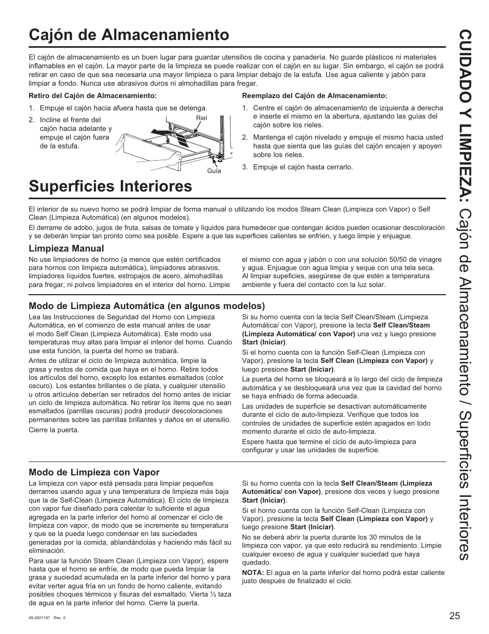 Superficies interiores | GE 500 Series 30 Inch Slide-In Gas Range Owners Guide User Manual | Page 59 / 68