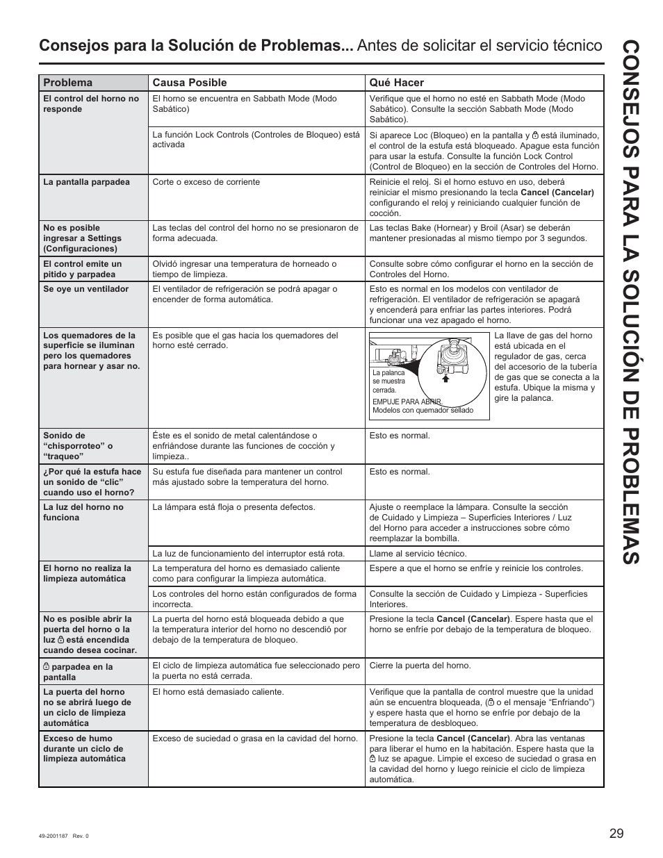 Consejos para la solución de problemas | GE 500 Series 30 Inch Slide-In Gas Range Owners Guide User Manual | Page 63 / 68