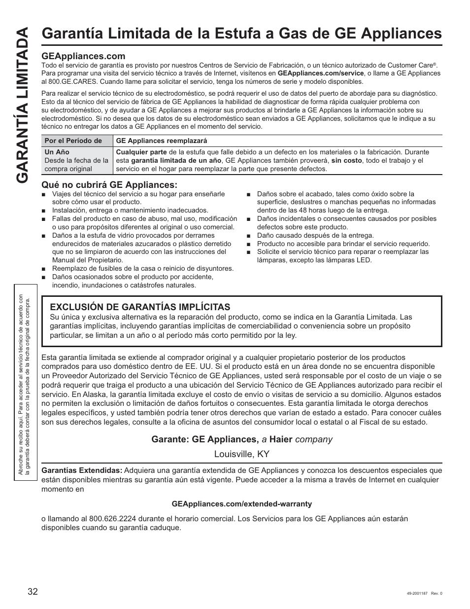GE 500 Series 30 Inch Slide-In Gas Range Owners Guide User Manual | Page 66 / 68