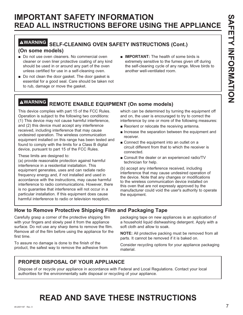 Read all instructions before using the appliance | GE 500 Series 30 Inch Slide-In Gas Range Owners Guide User Manual | Page 7 / 68