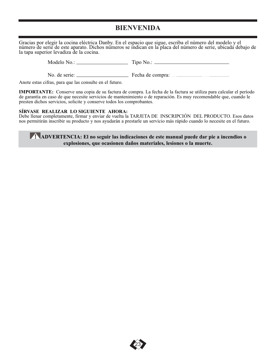 Bienvenida | Danby DR3099WGLP User Manual | Page 13 / 35