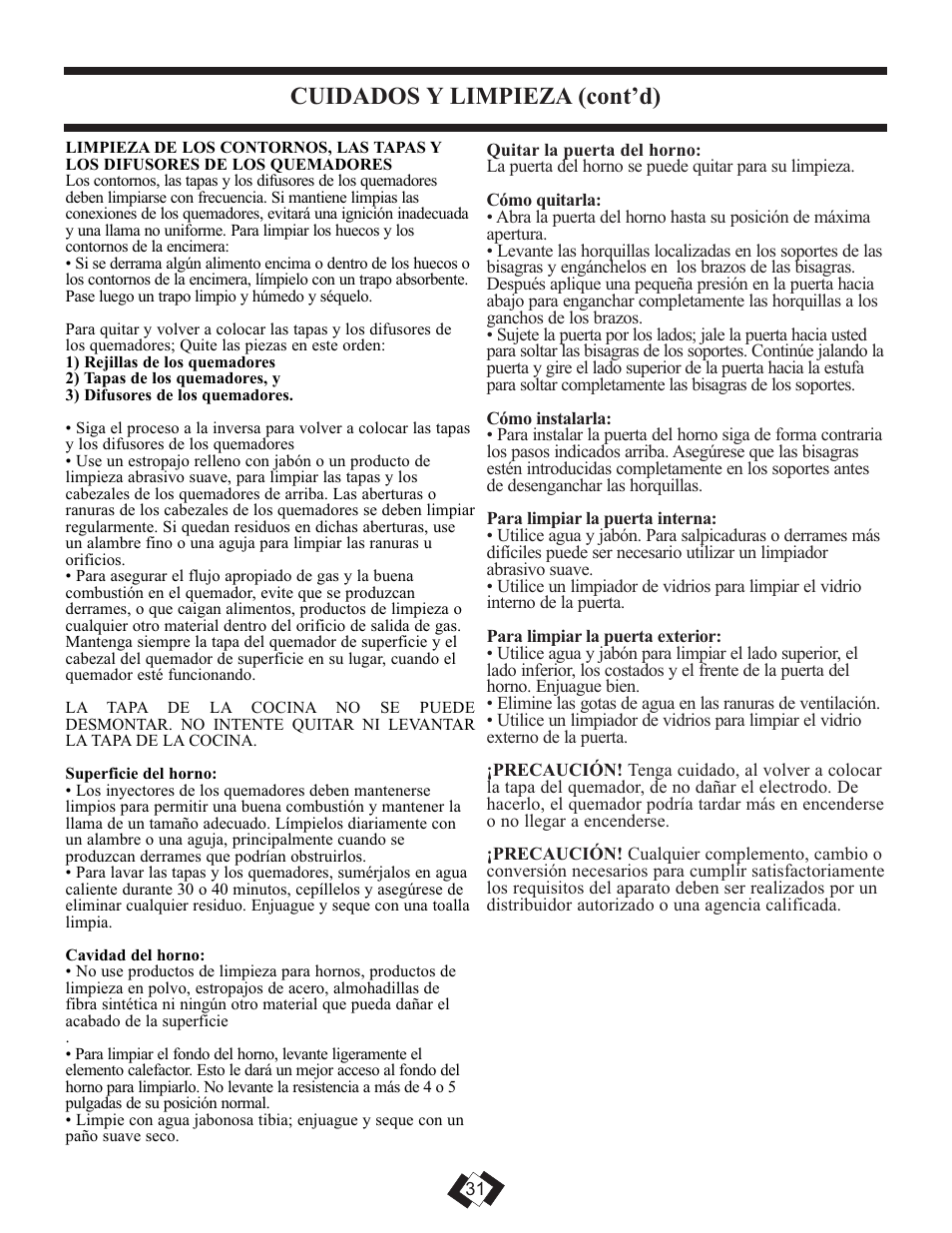 Cuidados y limpieza (cont’d) | Danby DR3099WGLP User Manual | Page 21 / 35