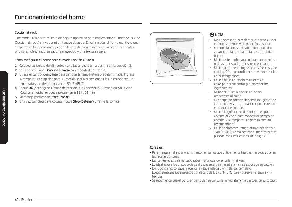 Funcionamiento del horno | Samsung 30 Inch Smart Slide-In Induction Range Owners Guide User Manual | Page 112 / 210