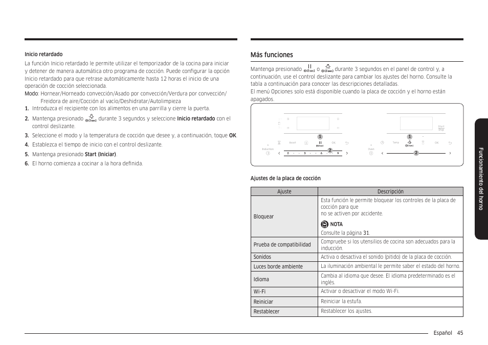 Más funciones | Samsung 30 Inch Smart Slide-In Induction Range Owners Guide User Manual | Page 115 / 210