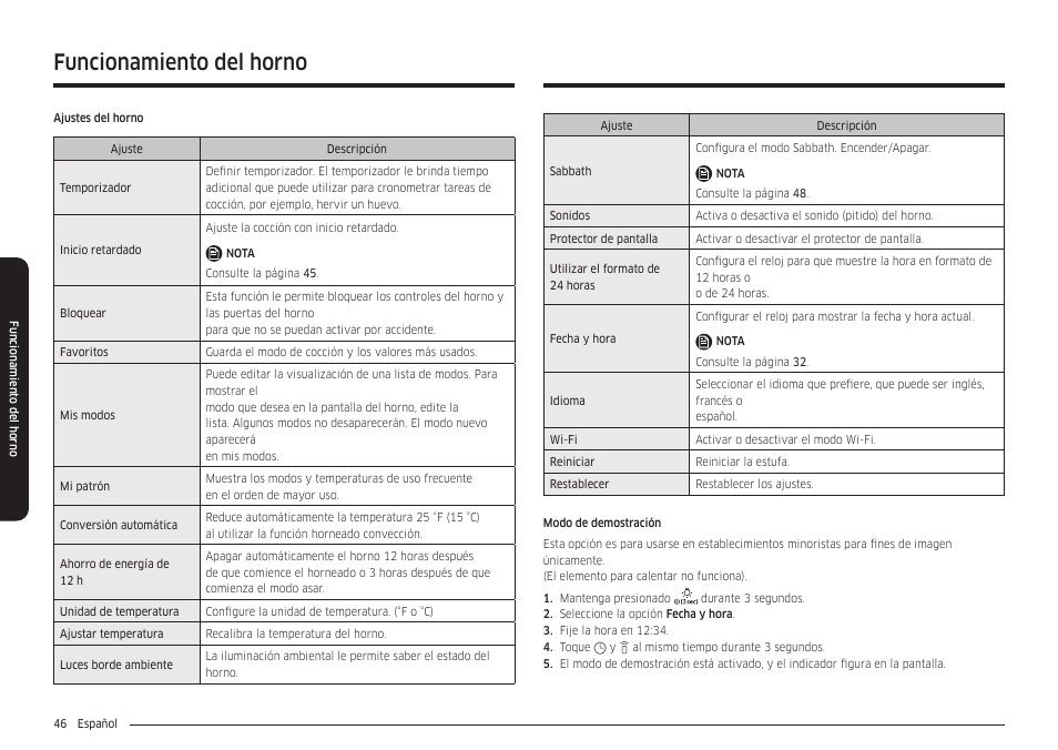 Funcionamiento del horno | Samsung 30 Inch Smart Slide-In Induction Range Owners Guide User Manual | Page 116 / 210