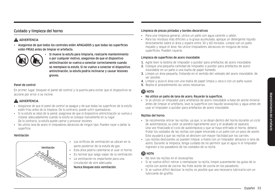 Cuidado y limpieza del horno | Samsung 30 Inch Smart Slide-In Induction Range Owners Guide User Manual | Page 123 / 210