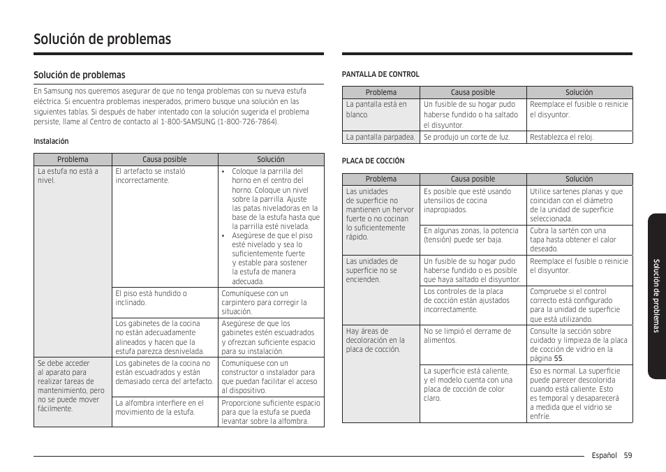 Solución de problemas | Samsung 30 Inch Smart Slide-In Induction Range Owners Guide User Manual | Page 129 / 210