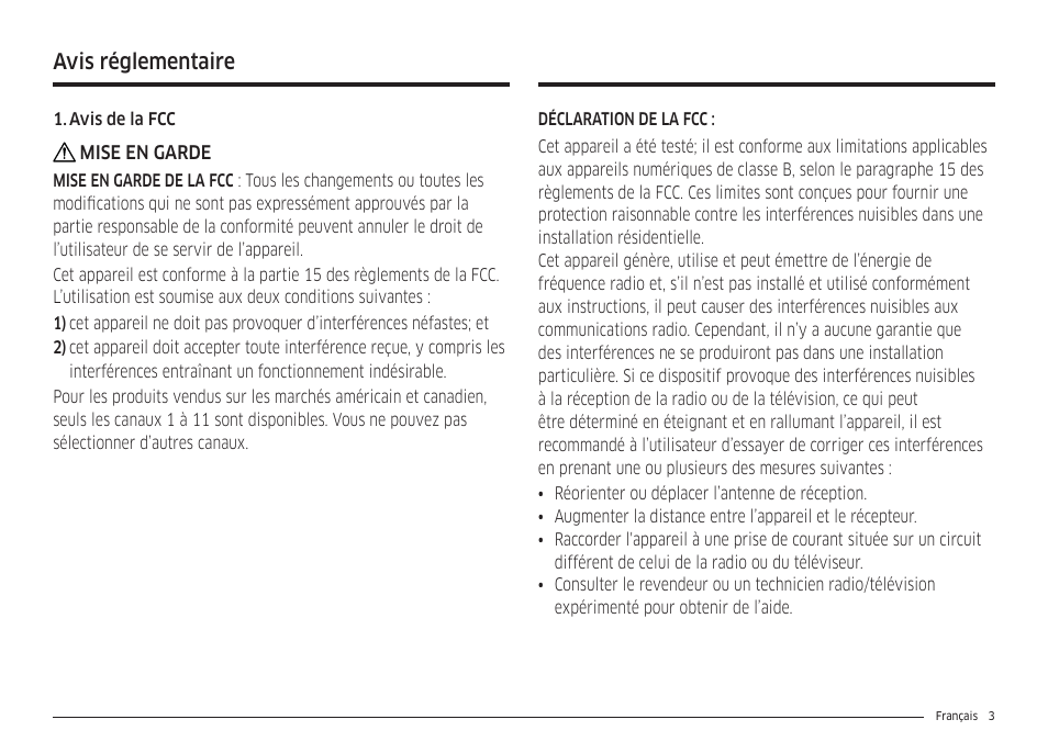 Avis réglementaire | Samsung 30 Inch Smart Slide-In Induction Range Owners Guide User Manual | Page 143 / 210