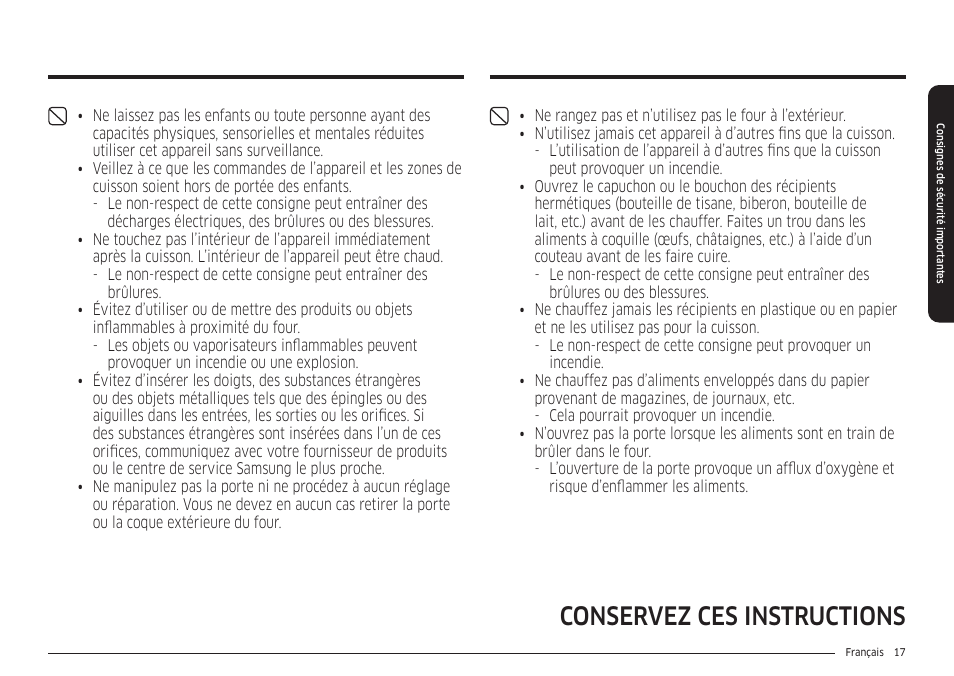 Conservez ces instructions | Samsung 30 Inch Smart Slide-In Induction Range Owners Guide User Manual | Page 157 / 210