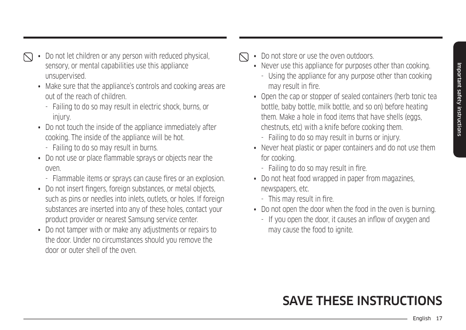 Save these instructions | Samsung 30 Inch Smart Slide-In Induction Range Owners Guide User Manual | Page 17 / 210