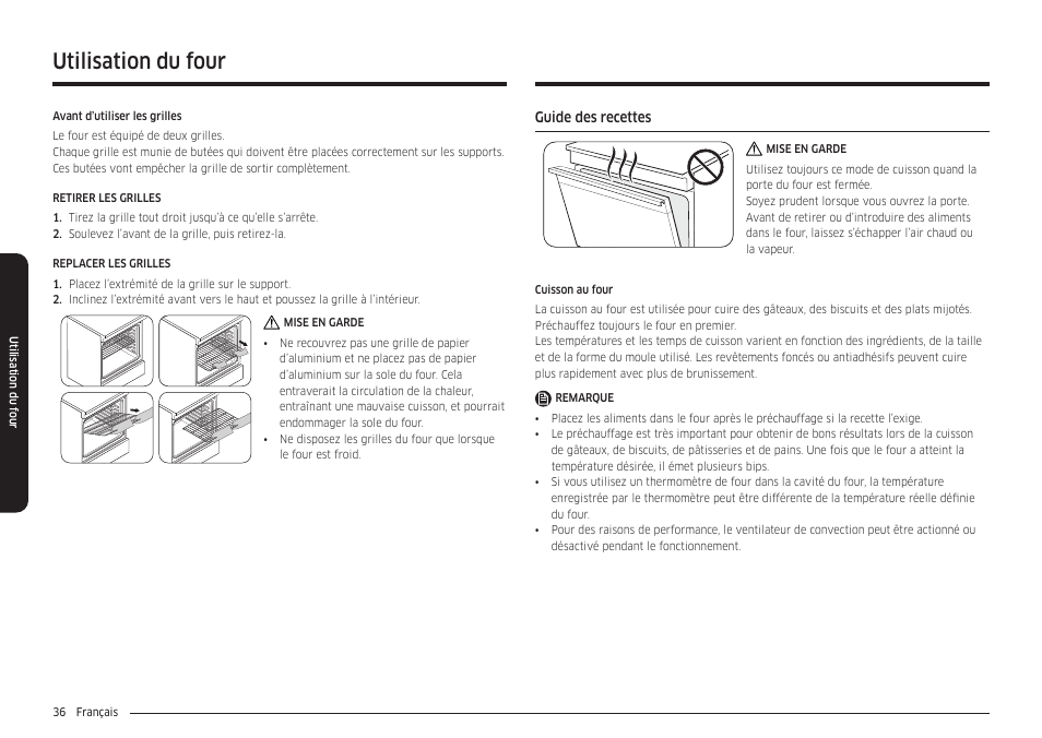 Guide des recettes, Utilisation du four | Samsung 30 Inch Smart Slide-In Induction Range Owners Guide User Manual | Page 176 / 210