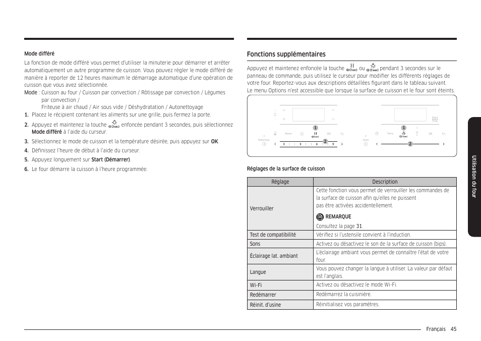 Fonctions supplémentaires | Samsung 30 Inch Smart Slide-In Induction Range Owners Guide User Manual | Page 185 / 210