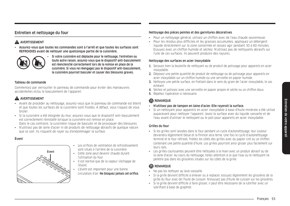 Entretien et nettoyage du four | Samsung 30 Inch Smart Slide-In Induction Range Owners Guide User Manual | Page 193 / 210
