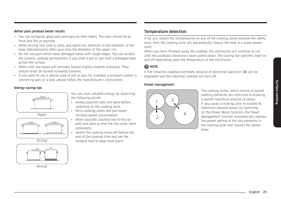 Temperature detection | Samsung 30 Inch Smart Slide-In Induction Range Owners Guide User Manual | Page 29 / 210