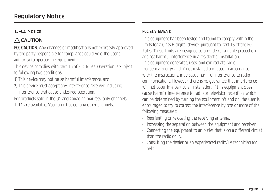 Regulatory notice | Samsung 30 Inch Smart Slide-In Induction Range Owners Guide User Manual | Page 3 / 210
