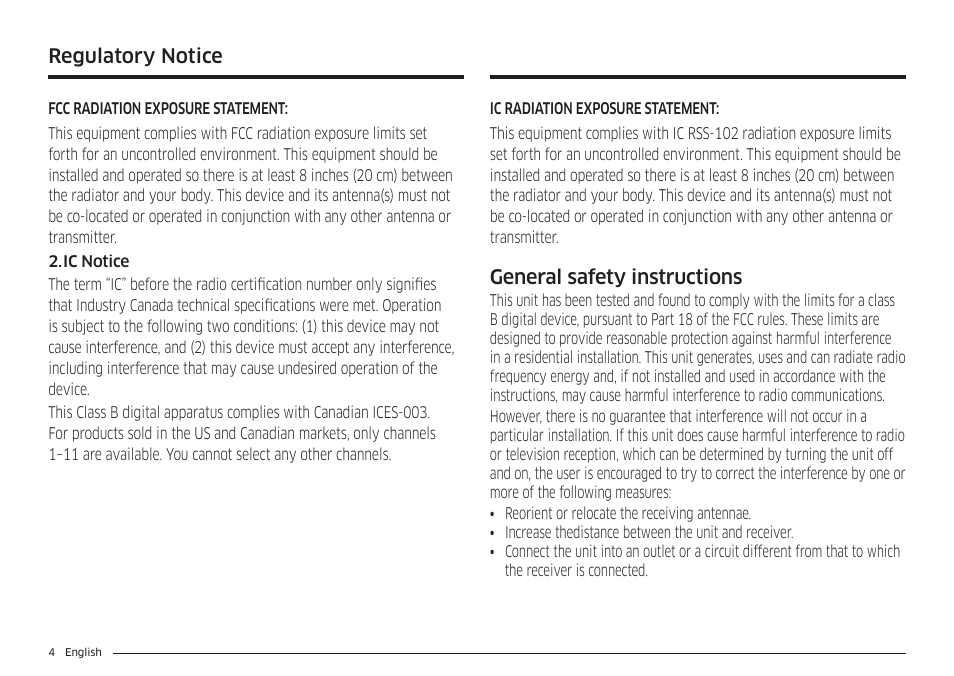 Regulatory notice, General safety instructions | Samsung 30 Inch Smart Slide-In Induction Range Owners Guide User Manual | Page 4 / 210